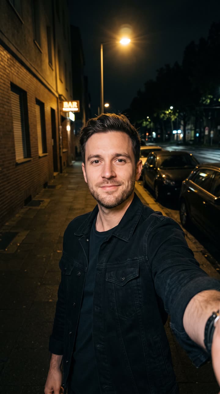 Night street selfie: Your photo
